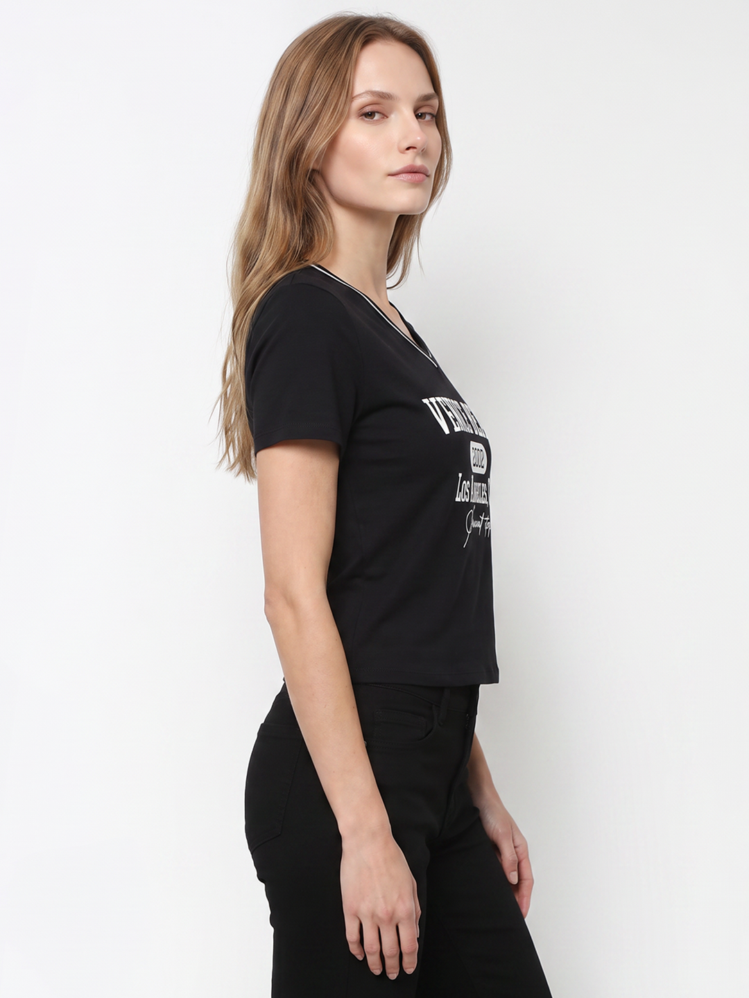 Women Black Crop Neo Tees