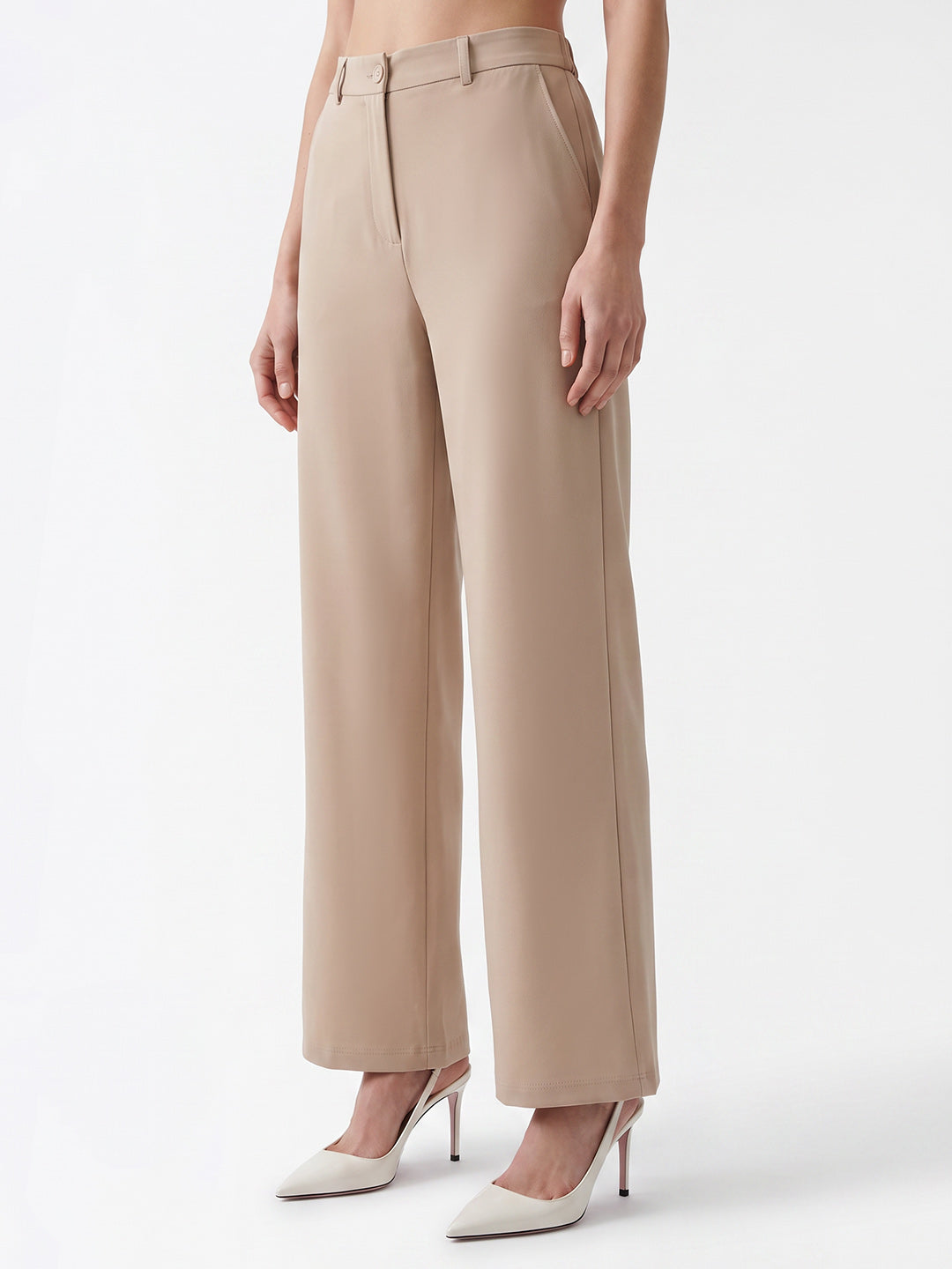 Women Beige High-Rise Wide Leg Jeans