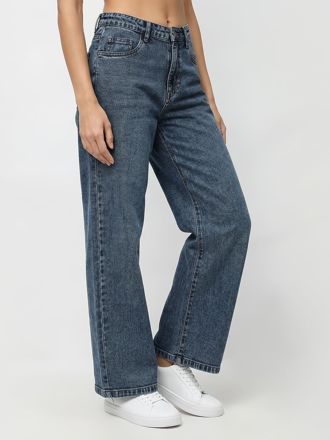 Women Blue High-Rise Crop Wide Leg Jeans
