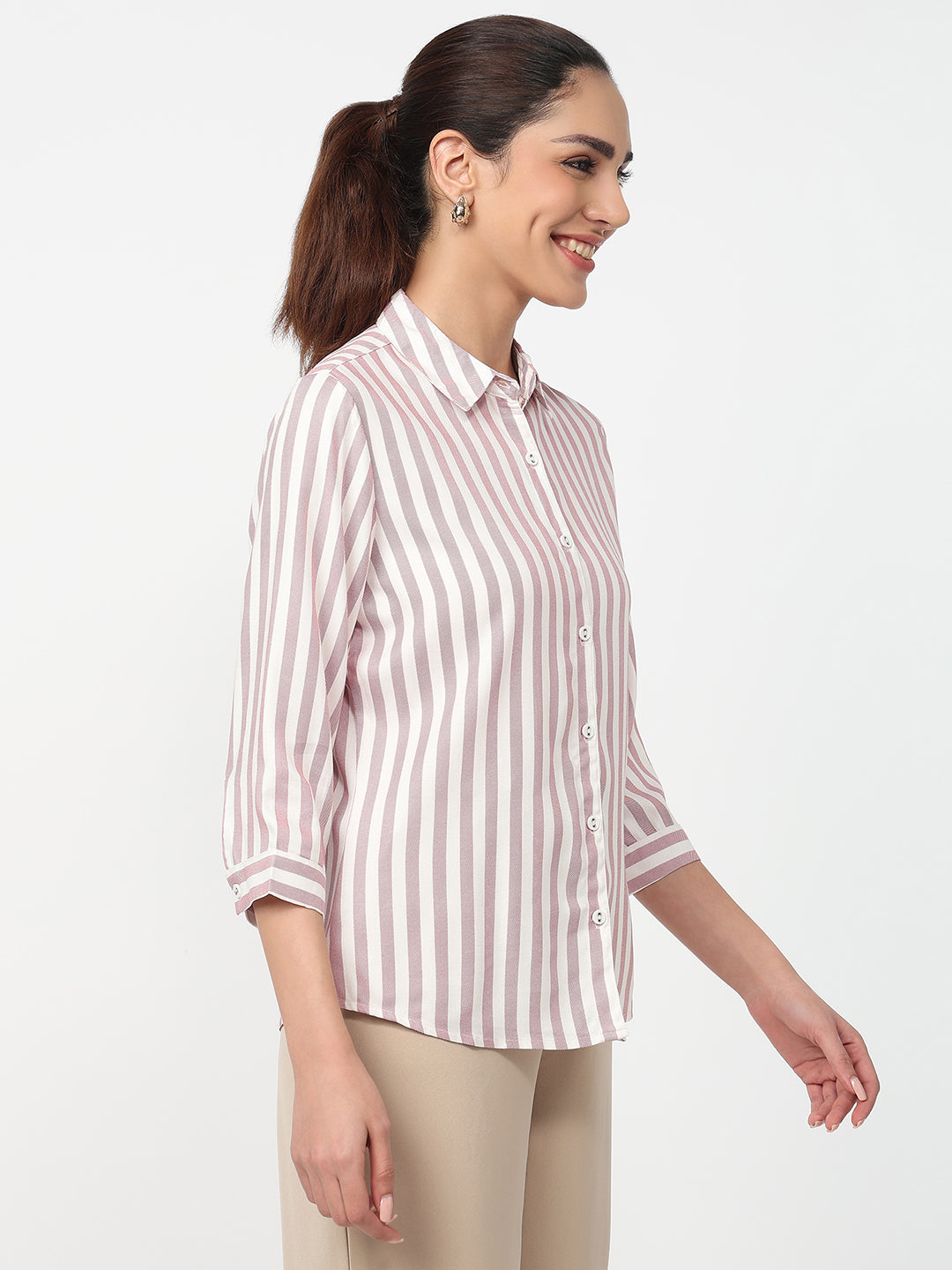 Women Dusty Pink/White Striped Shirt
