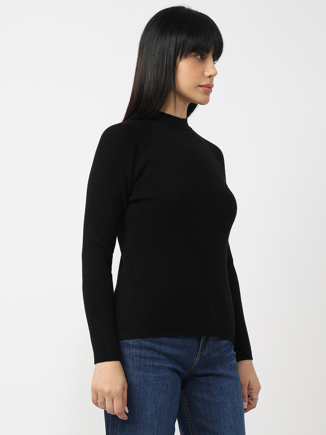 Women Black Slim Fit Sweater