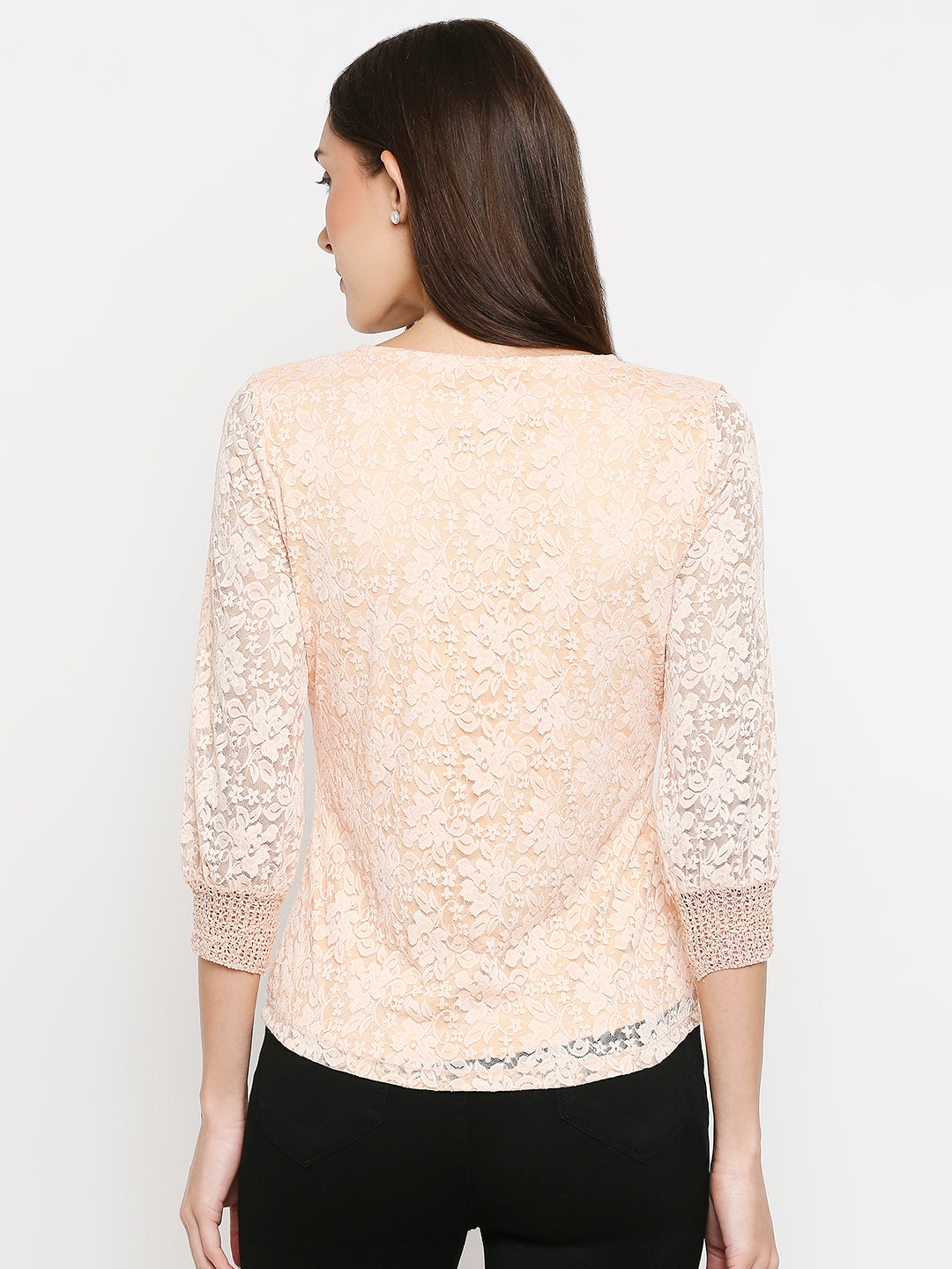 Women Salmon Lace Top