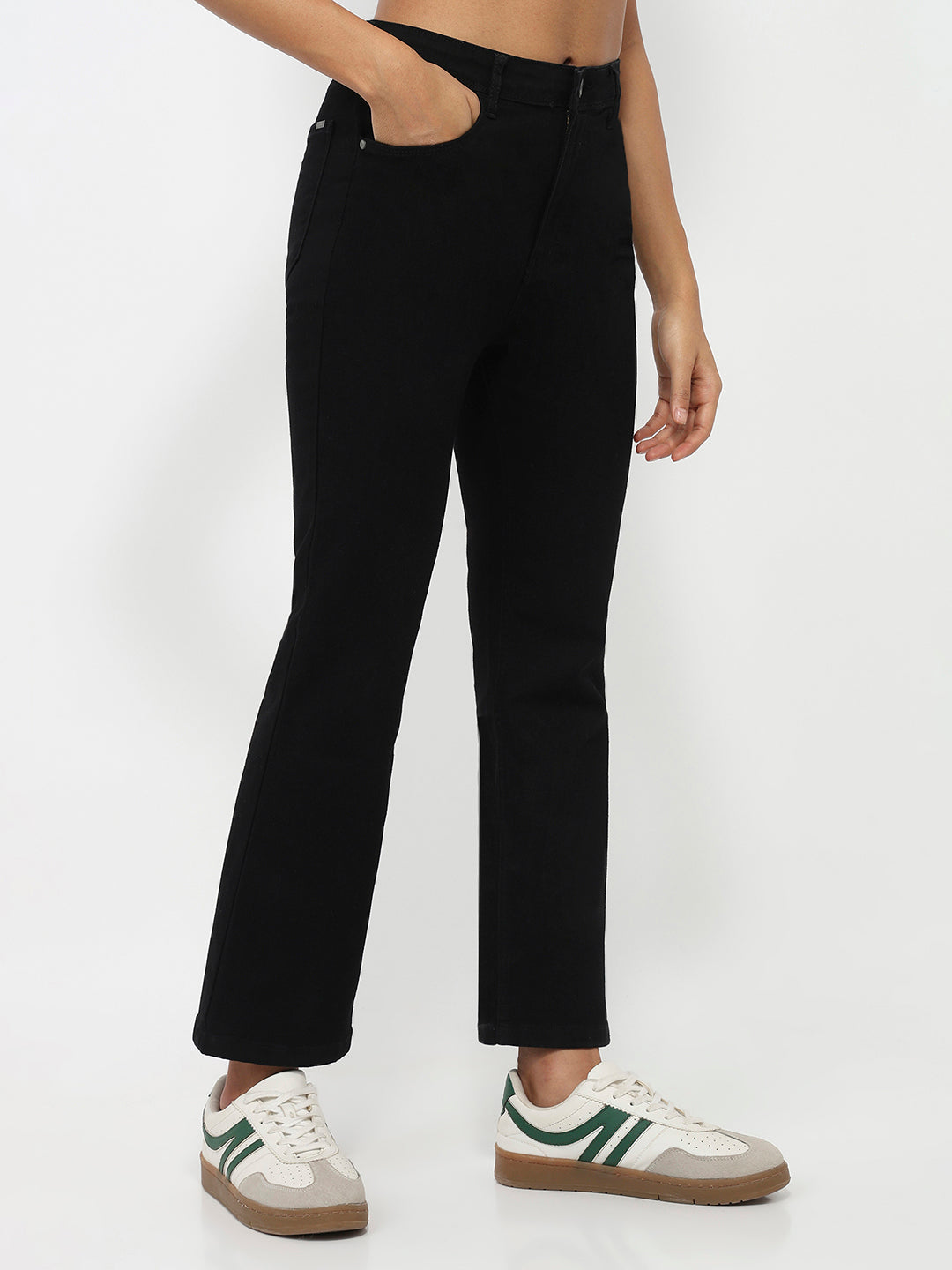 Women Black High-Rise Crop Flare Jeans