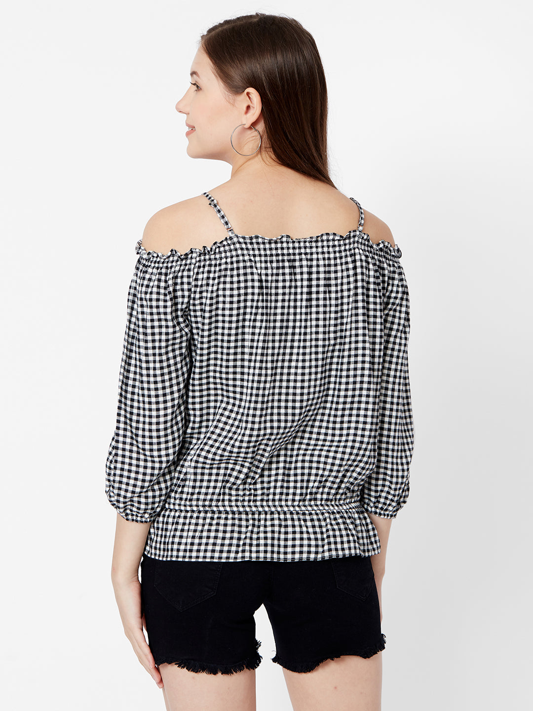 Women Black/White Off Shoulder Top