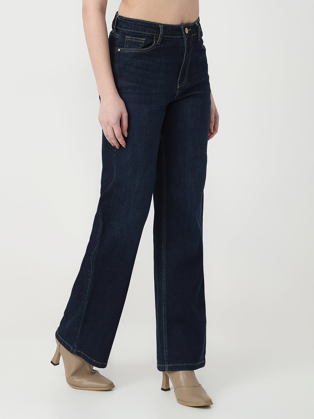Women Dark Blue High-Rise Wide Leg Jeans