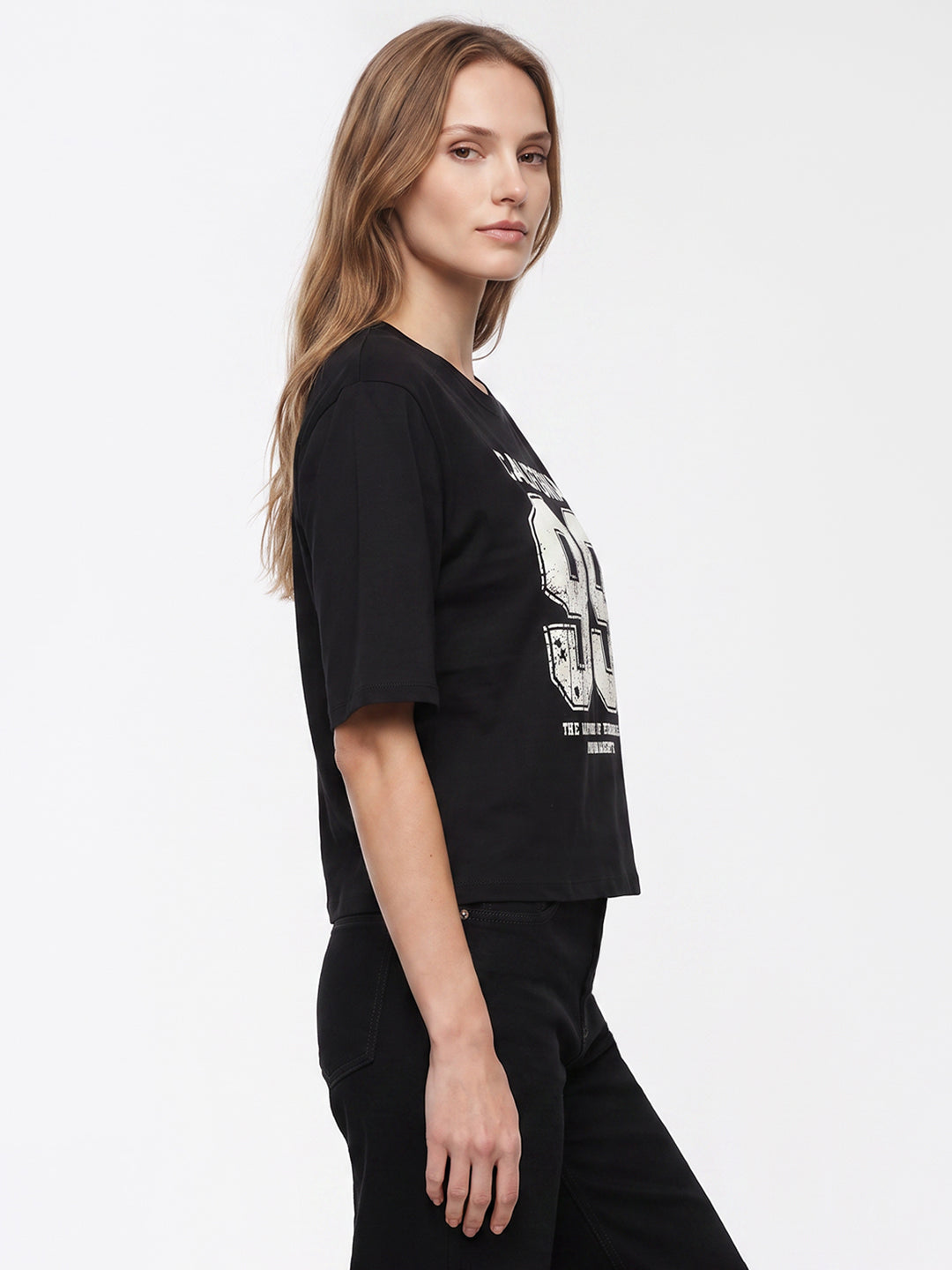 Women Black Graphic Genz Tees
