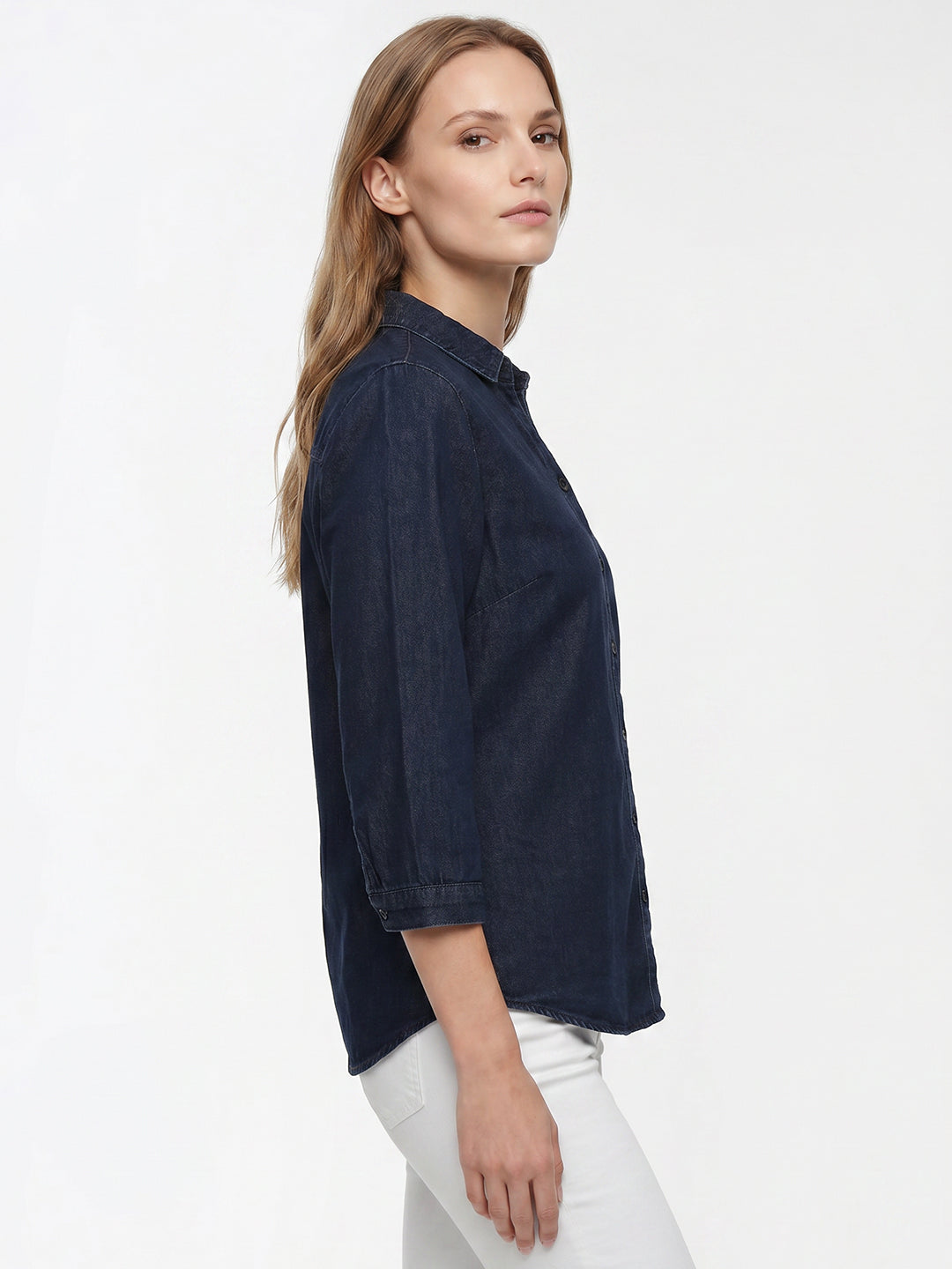 Women Dark Blue Denim Shirt
