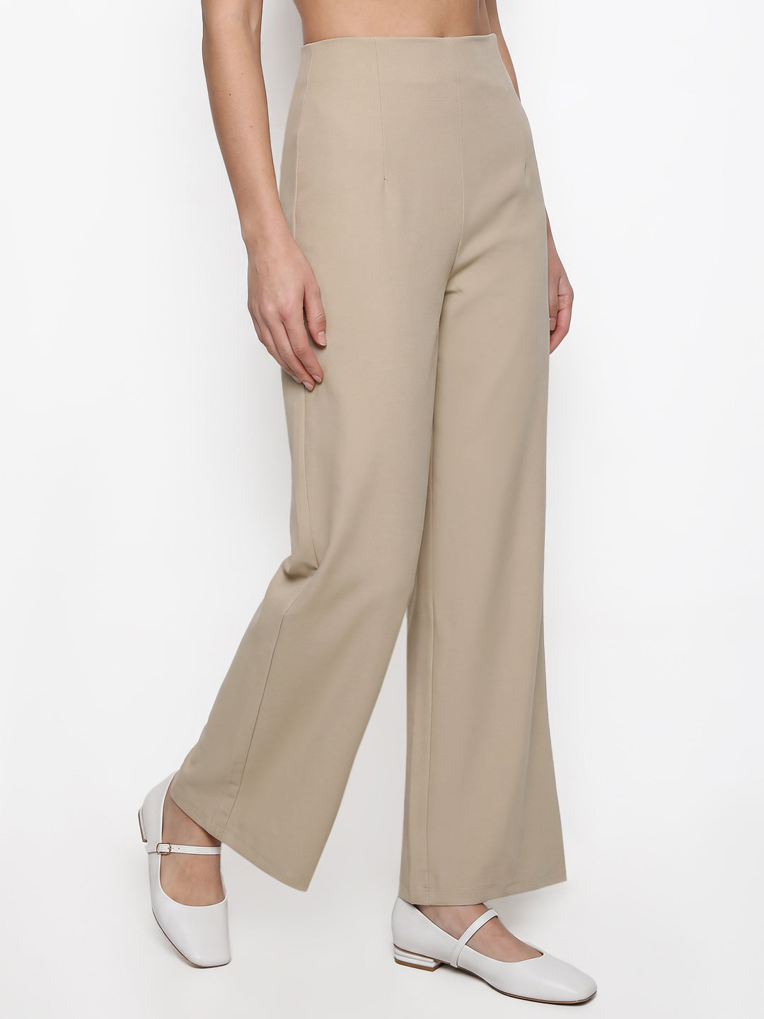 Beige Super Wide Leg Treggings
