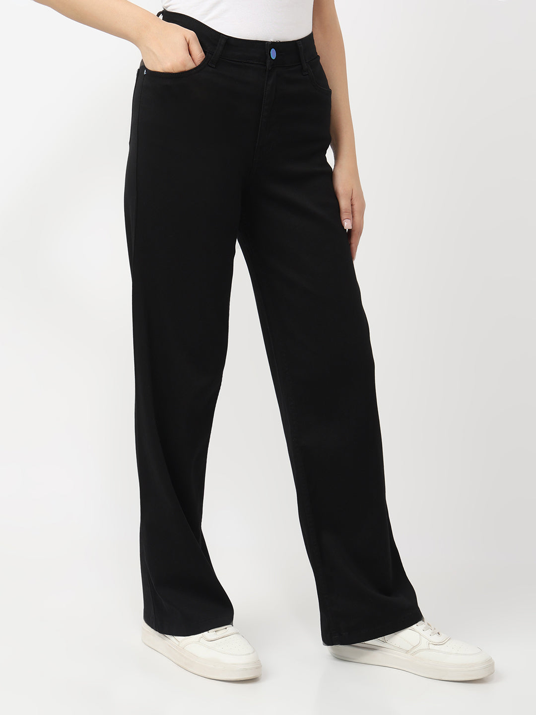 Women Black High-Rise Wide Leg Jeans