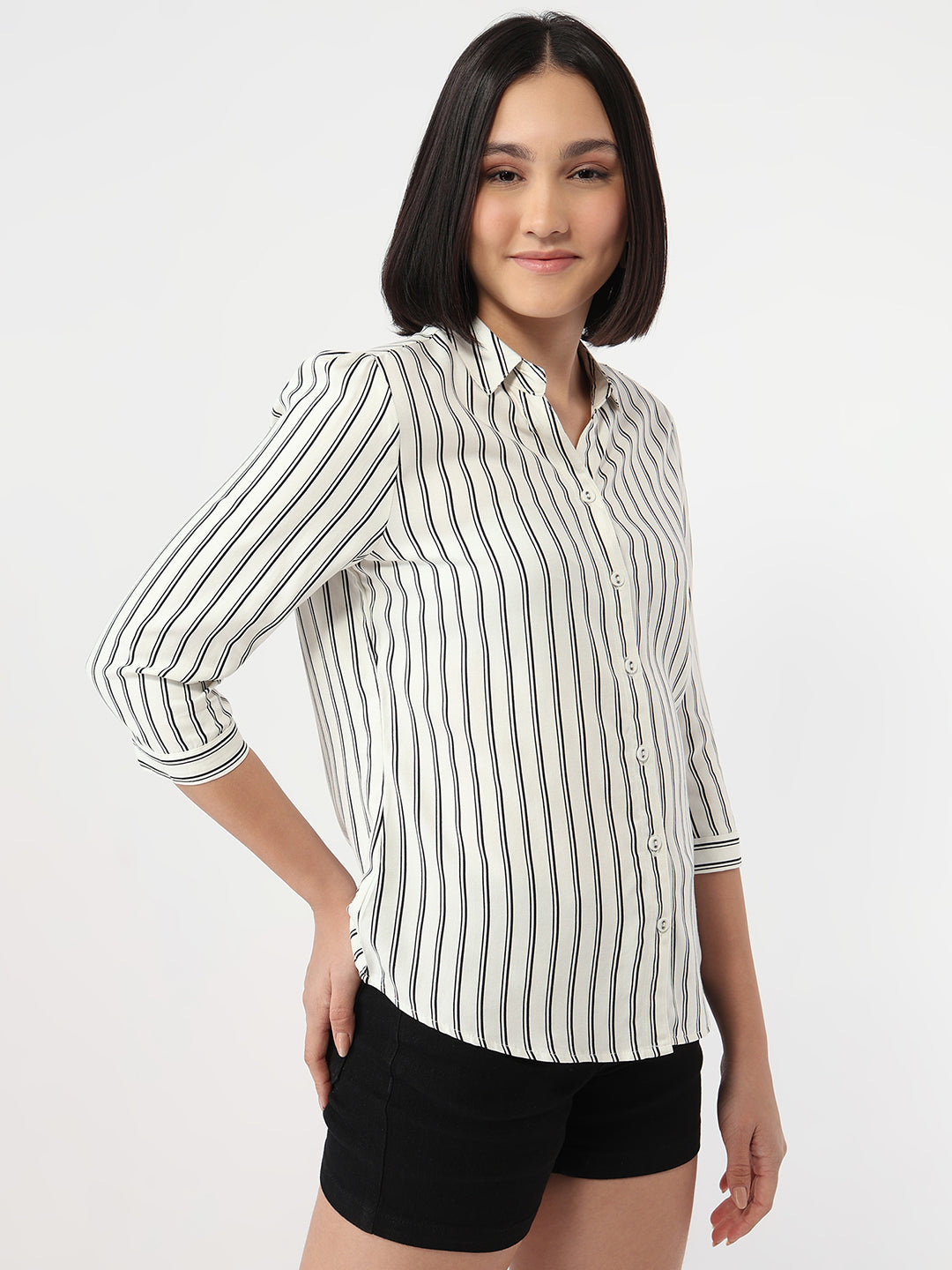 Women White/Black Stripe Shirt