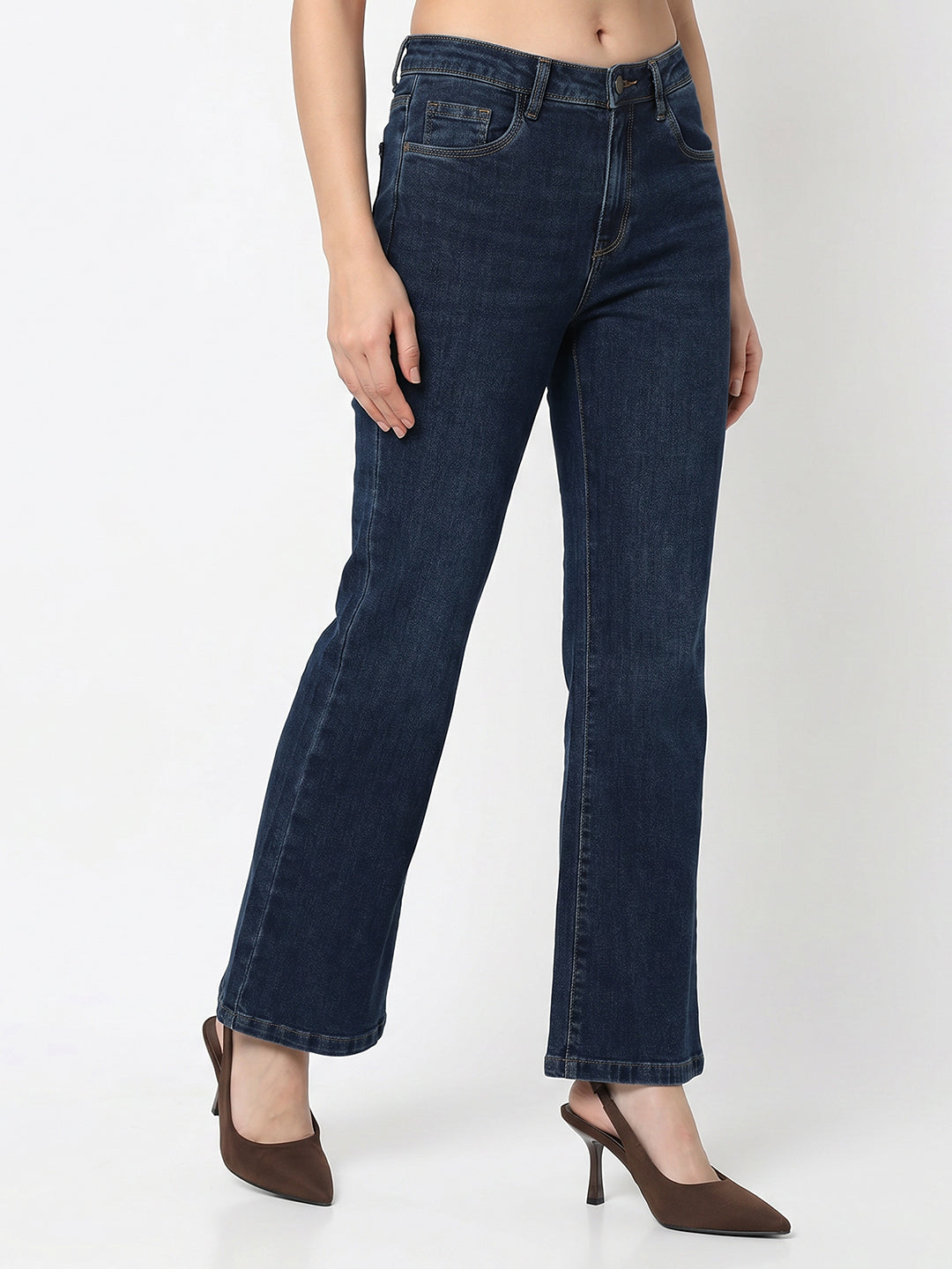 Women Blue High-Rise Crop Flare Jeans