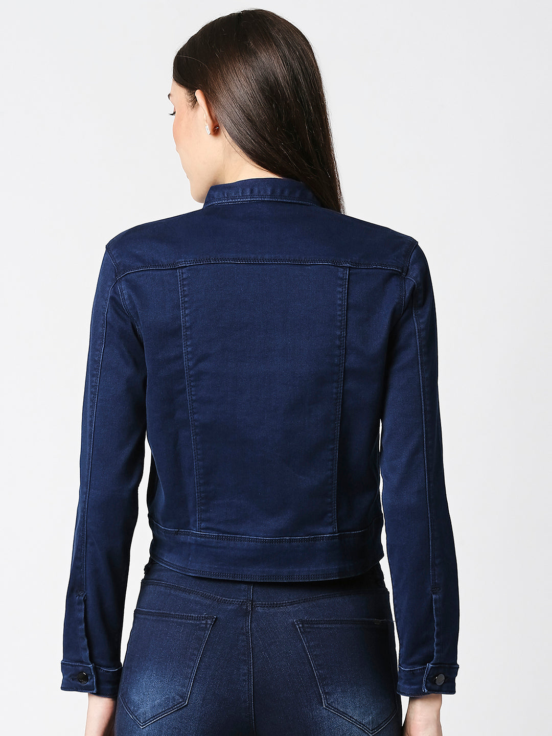 Women Blue Crop Jacket