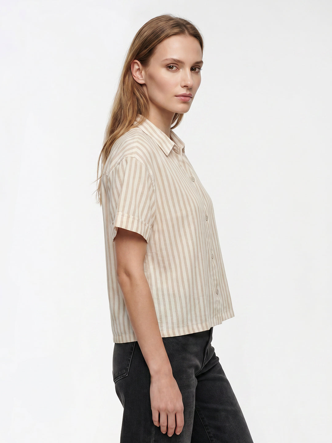 Women Beige/Off White Crop Shirt