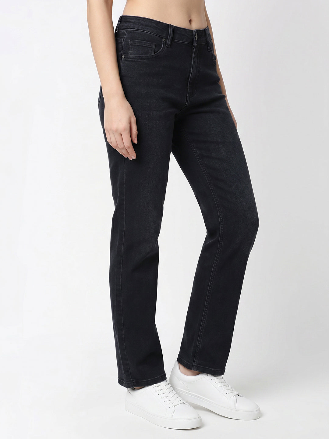 Women Dark Blue High-Rise Straight Fit Jeans