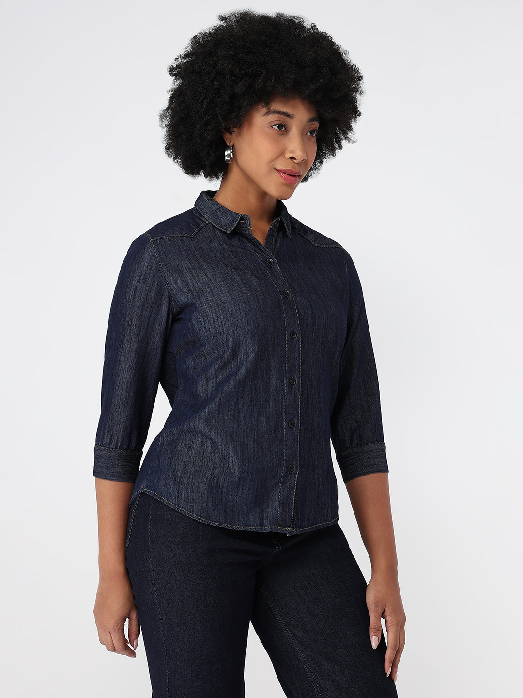 Women Dark Blue Slim Fit Shirt