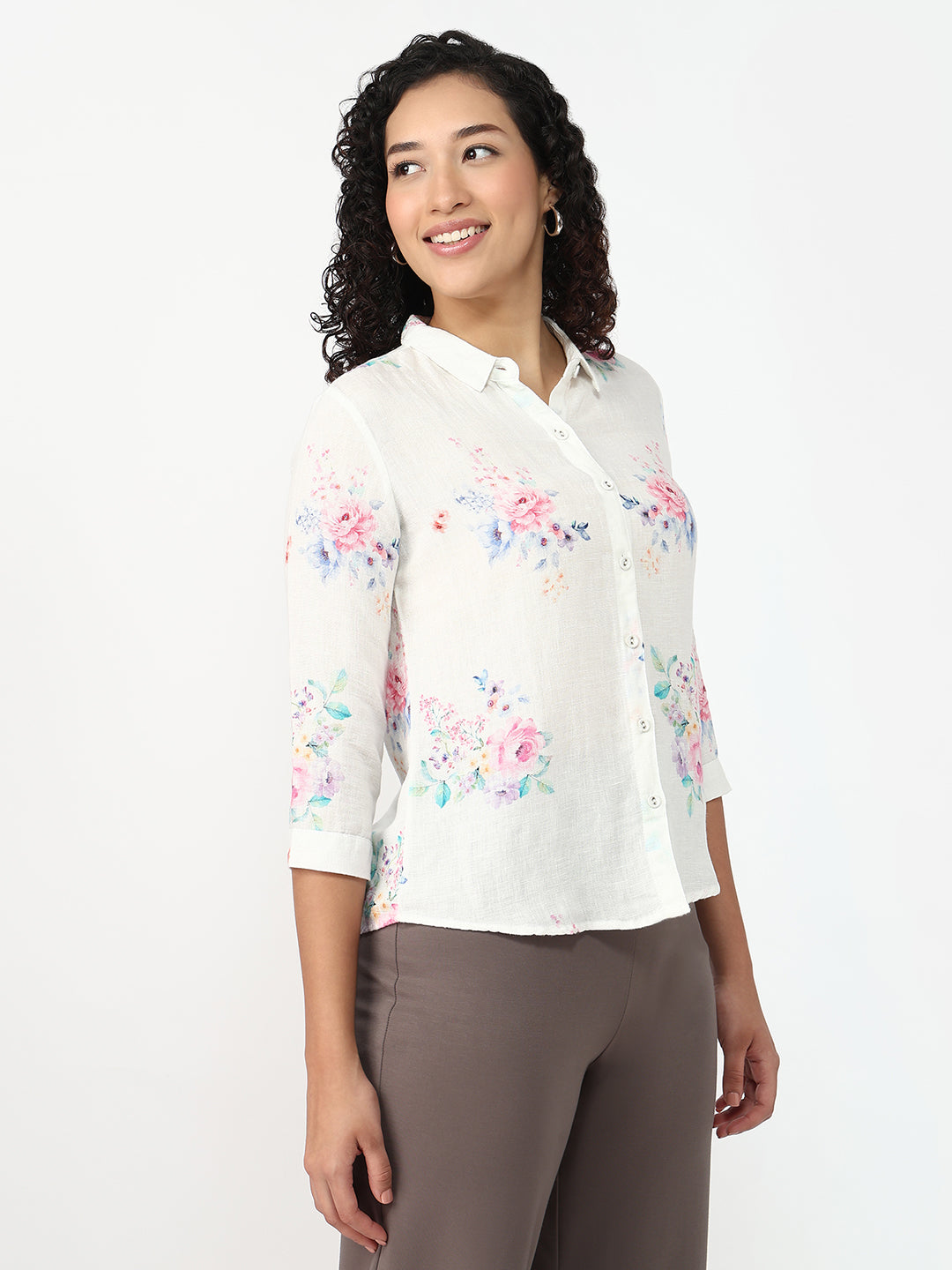 Women Floral Print Slim Shirt