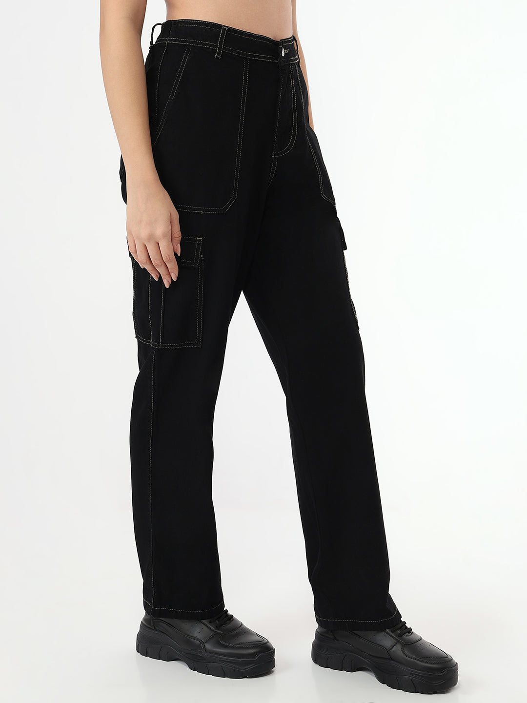 Women Black Mid-Rise Skinny Cargo