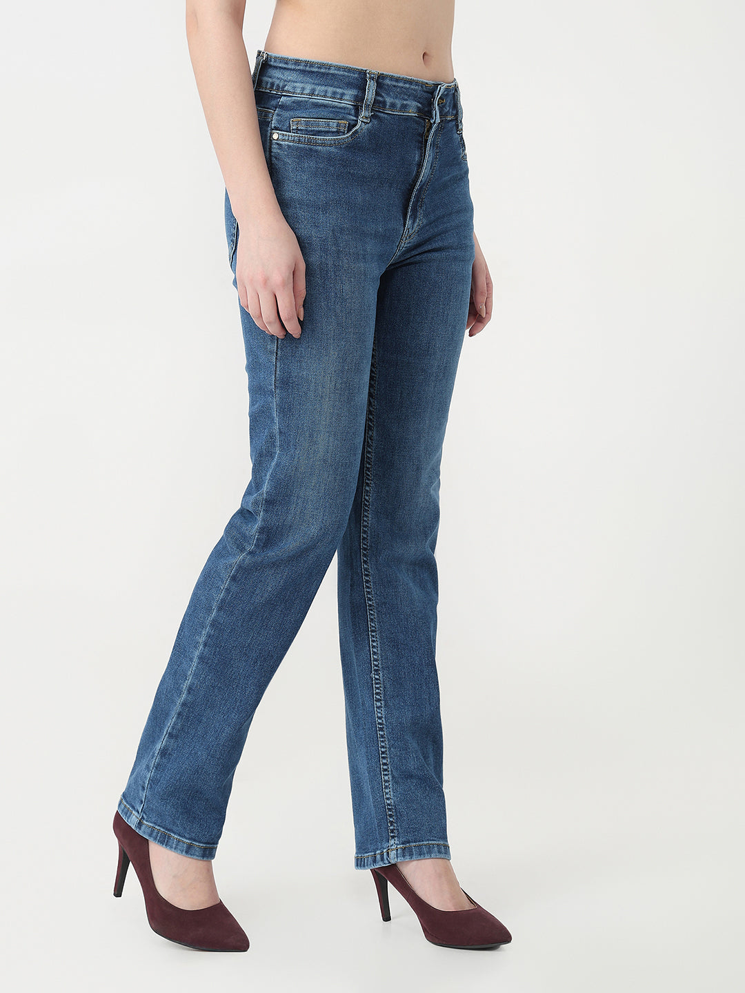 Women Blue High-Rise Slim Straight Jeans