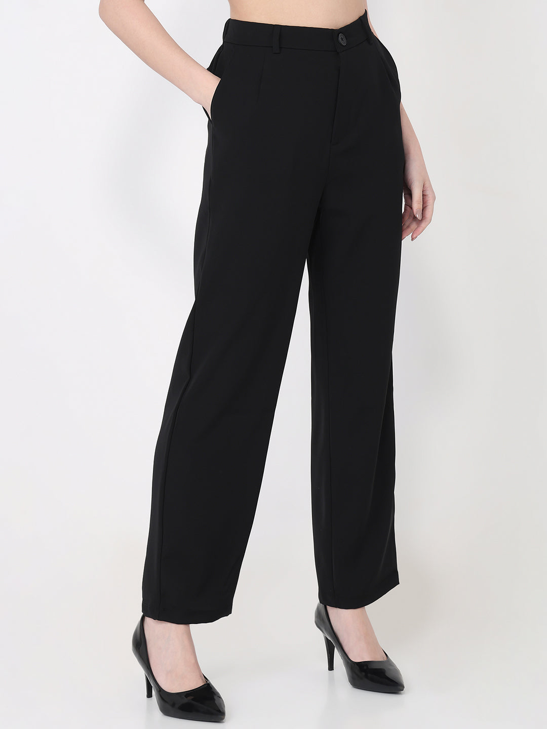 Women Black High-Rise Straight Fit Pants