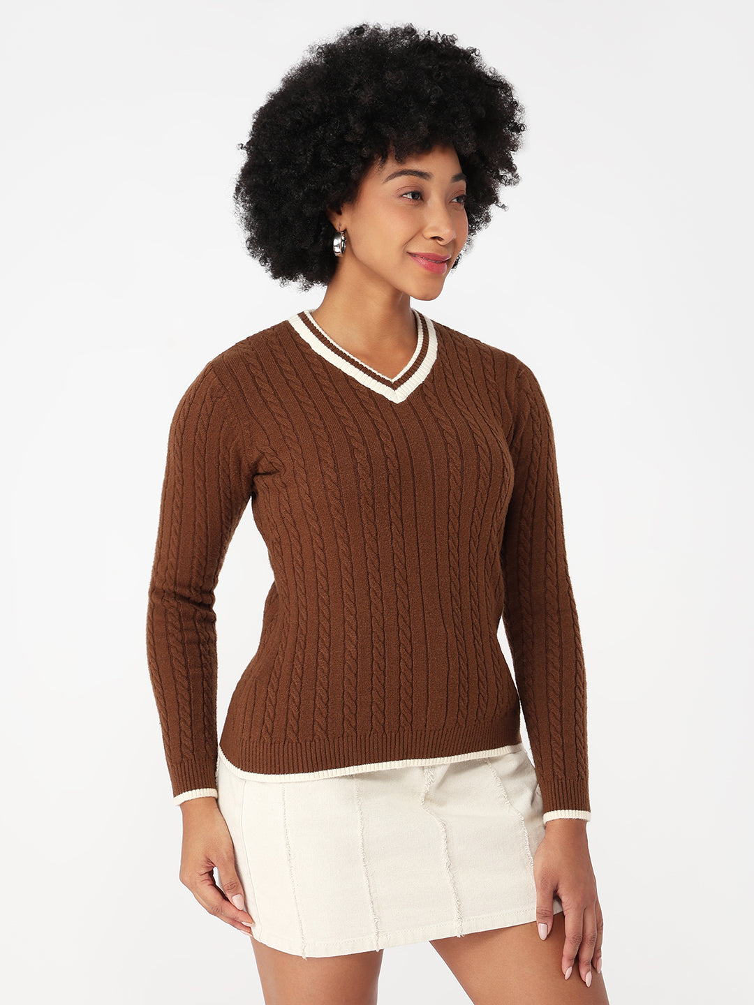 Women Sepia Slim Fit Sweater