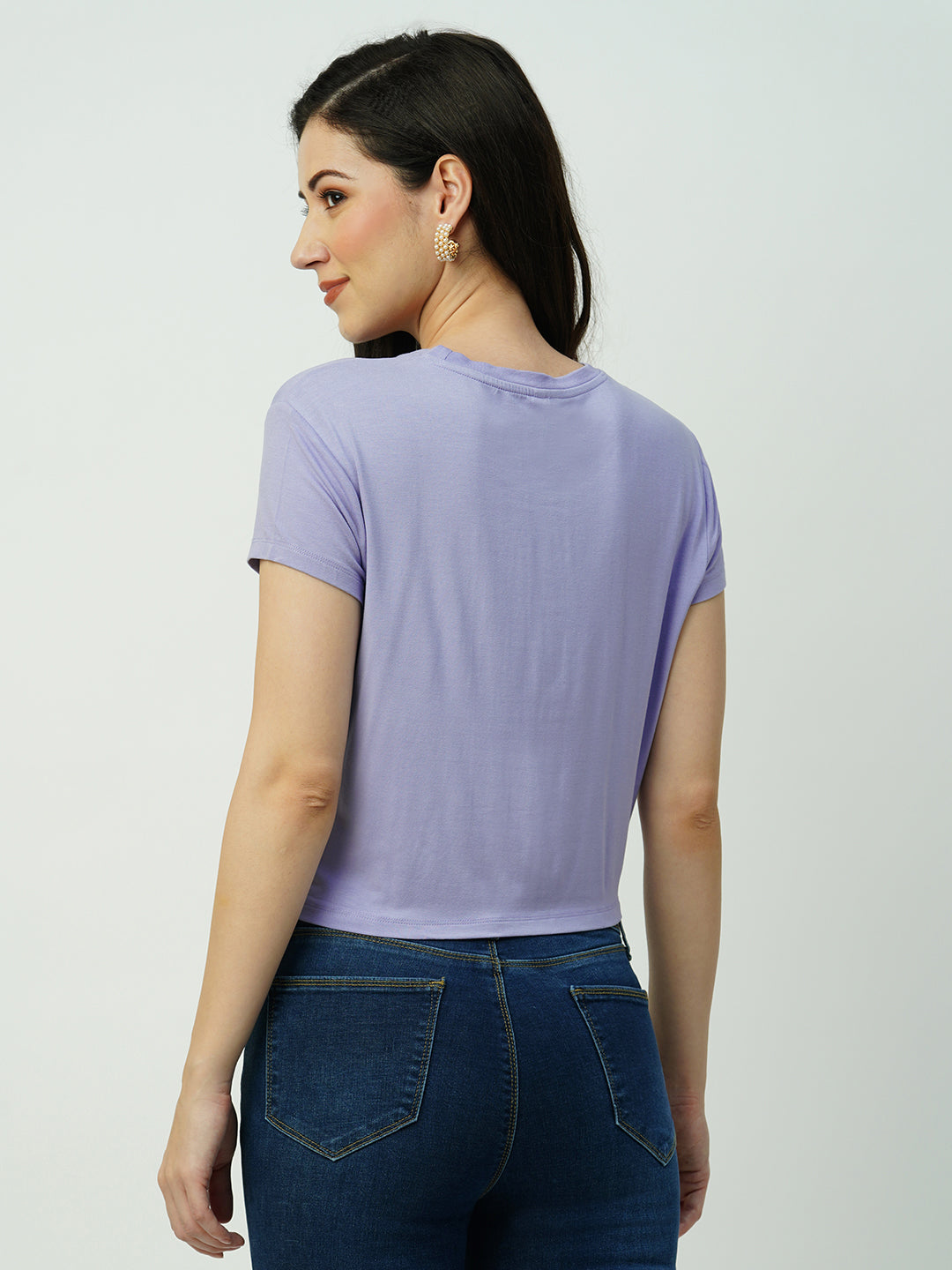 Women Lilac Tie-Up Crop T-Shirt