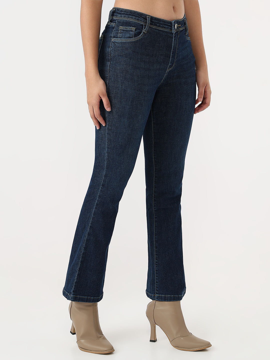 Dark Blue High-Rise Mini Flare Jeans