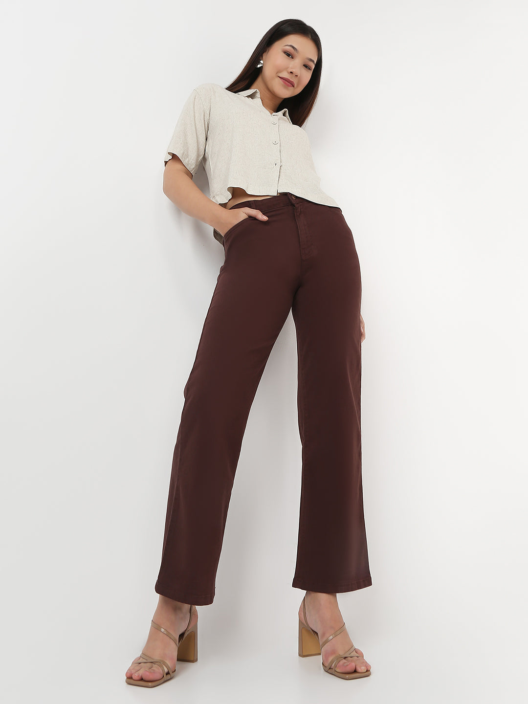 Women Sepia High-Rise Straight Fit Jeans