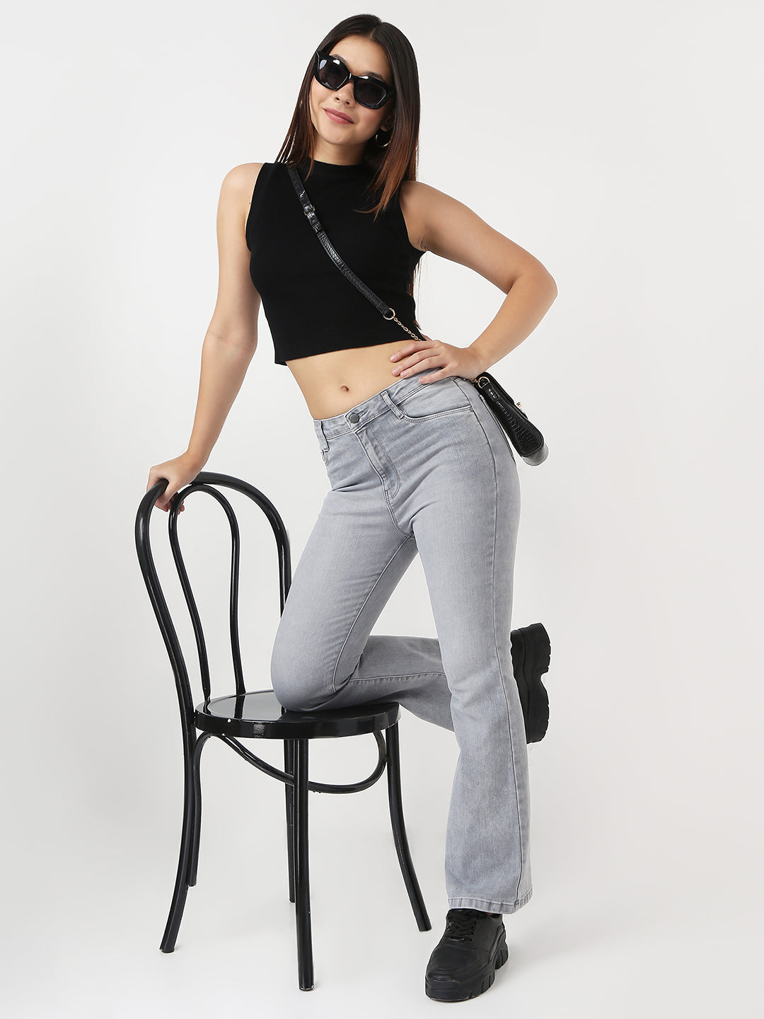 Women Light Grey High-Rise Flare Jeans