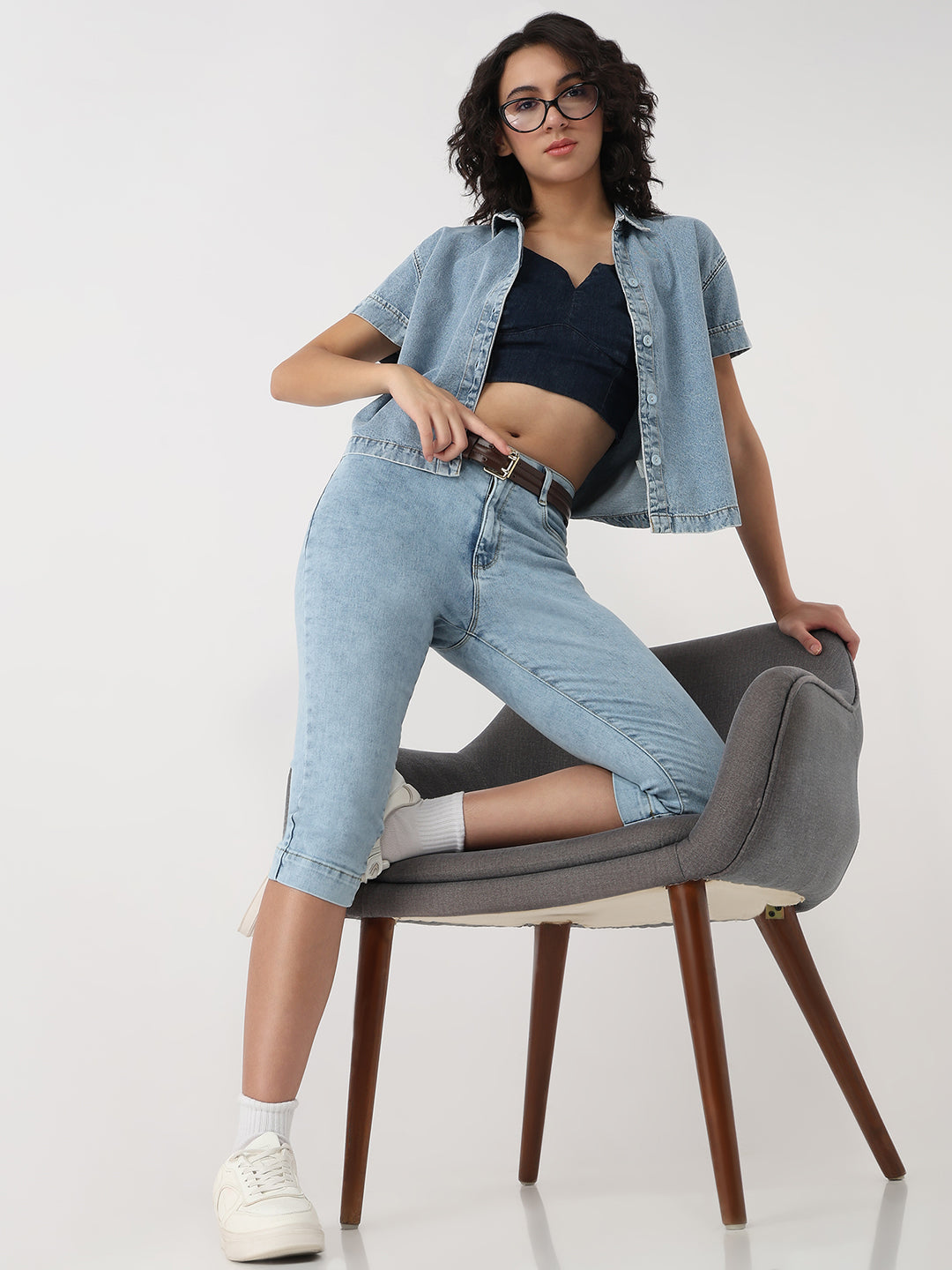 Women Blue High-Rise Capri