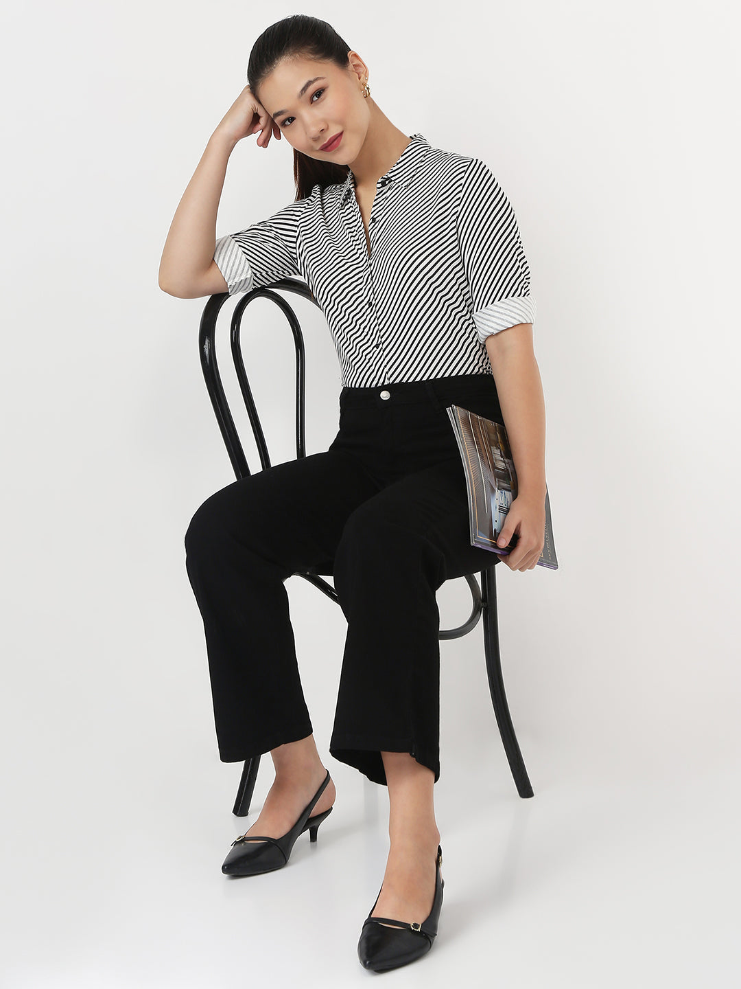 Women Black/White Stripe Shirt