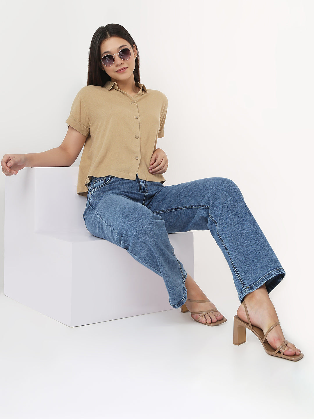 Women Light Brown Crop Shirt