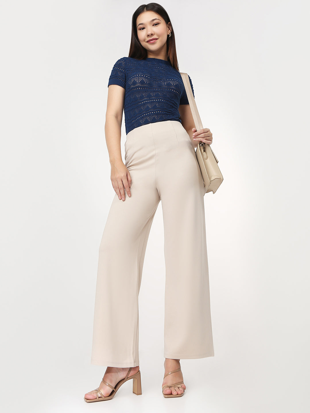 Women Beige Wide Leg Treggings