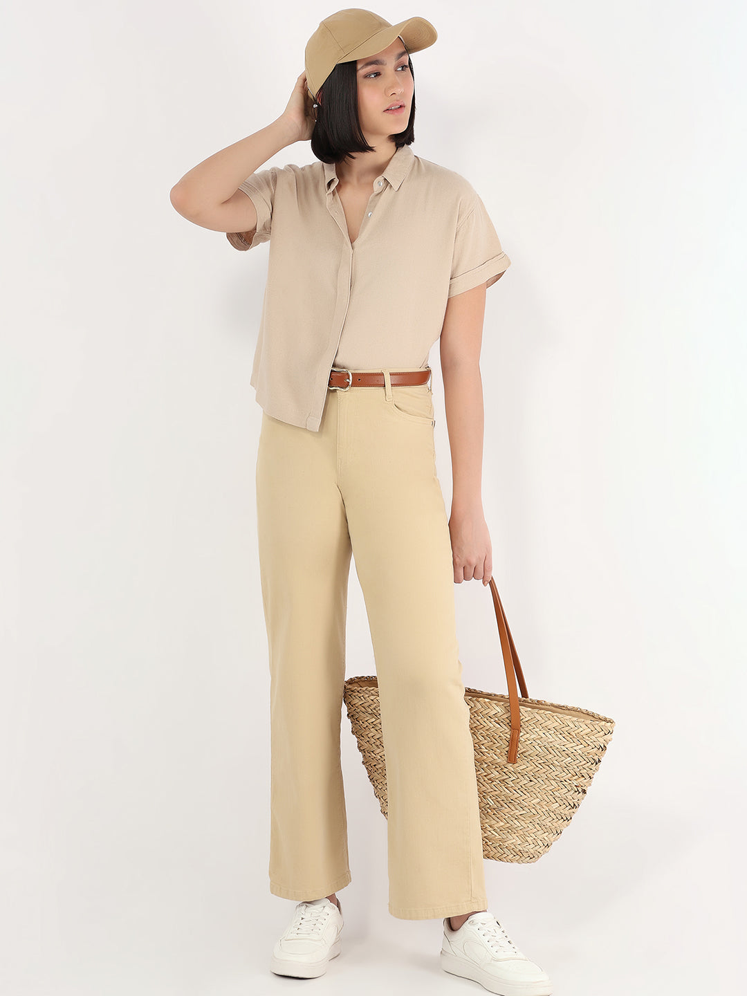 Women Oatmilk High-Rise Straight Fit Jeans