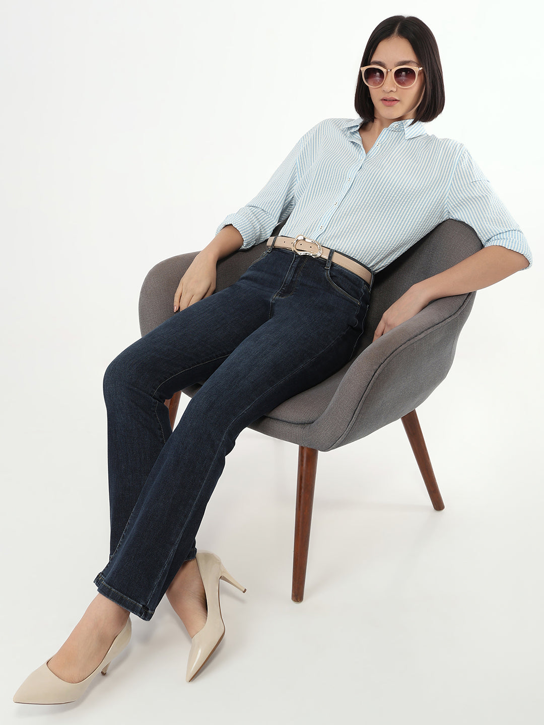 Women Dark Blue High-Rise Flare Jeans