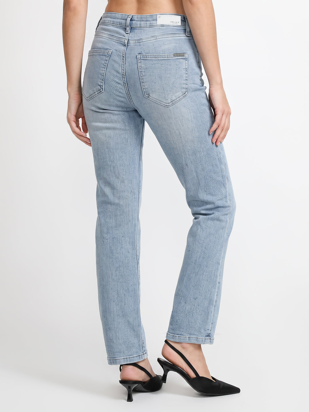 Women Light Blue High-Rise Slim Straight Fit Jeans
