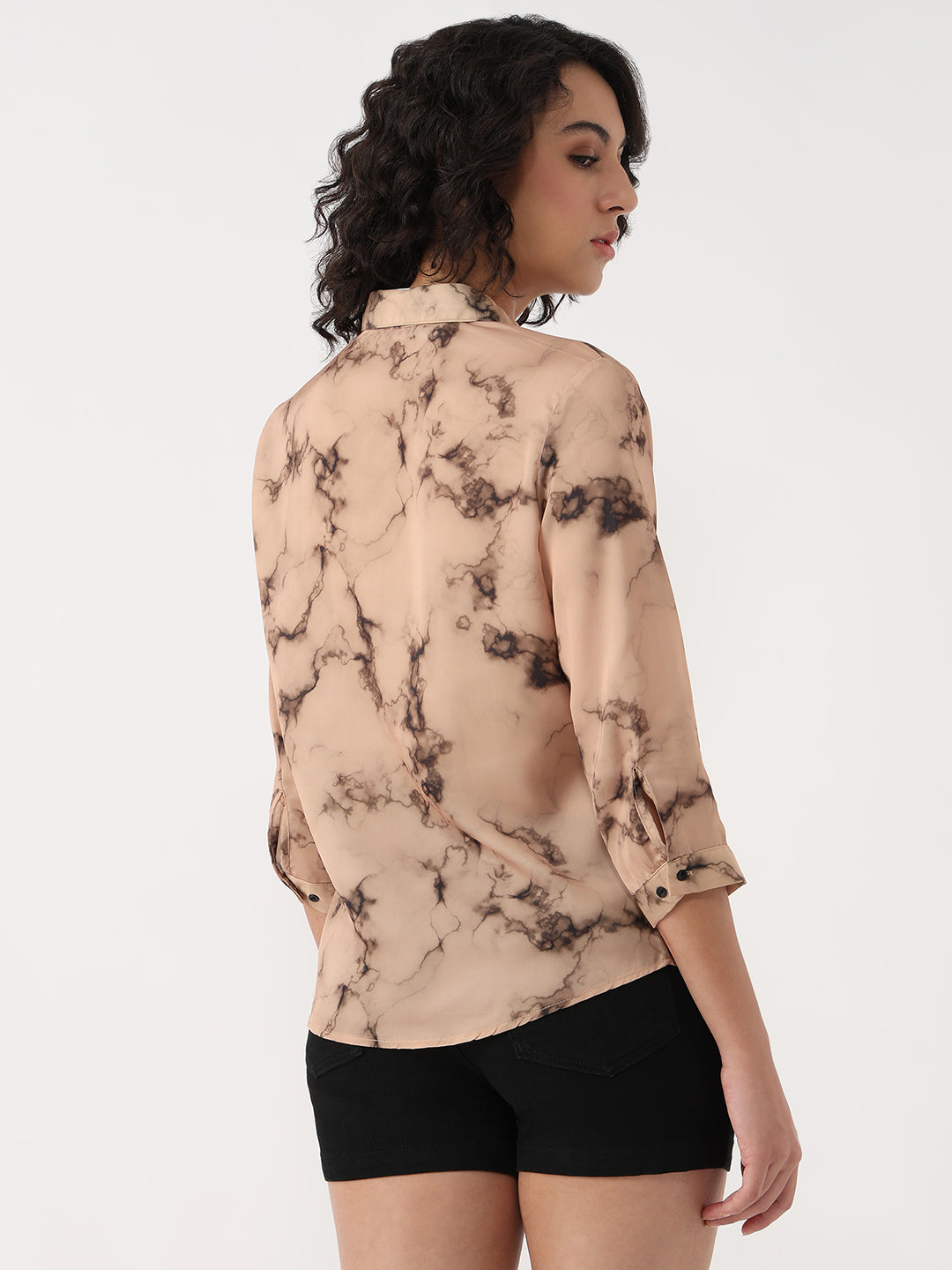 Women Marble Print Slim Shirt