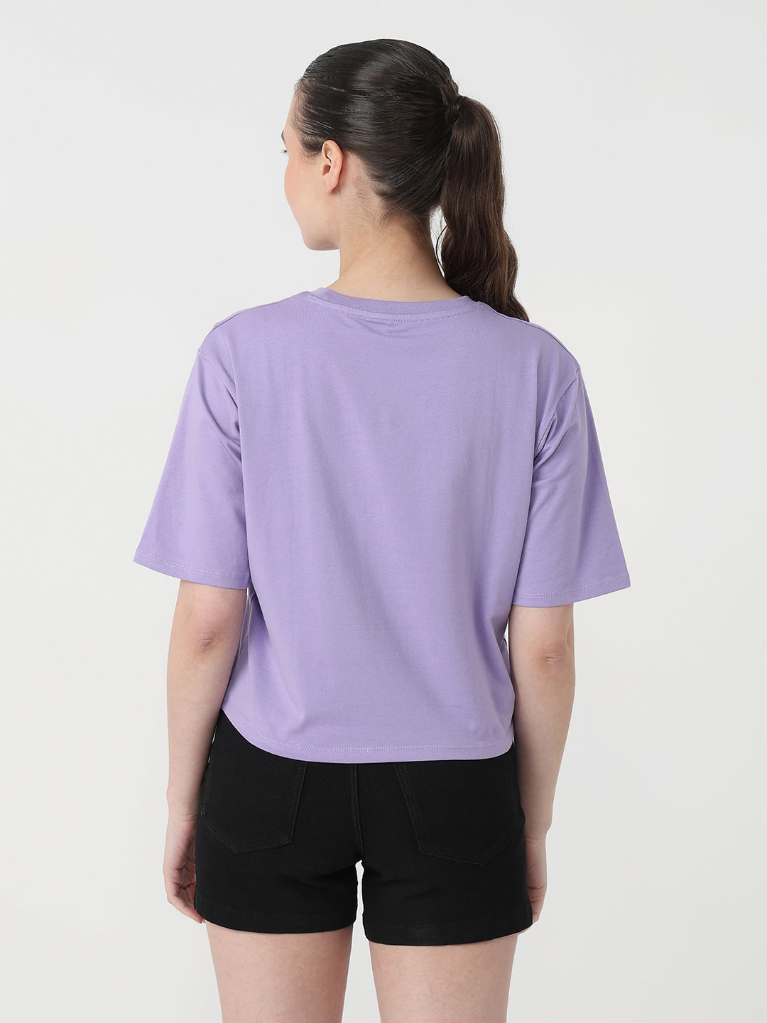 Women Lilac Slim Fit Graphic Crop T-Shirt