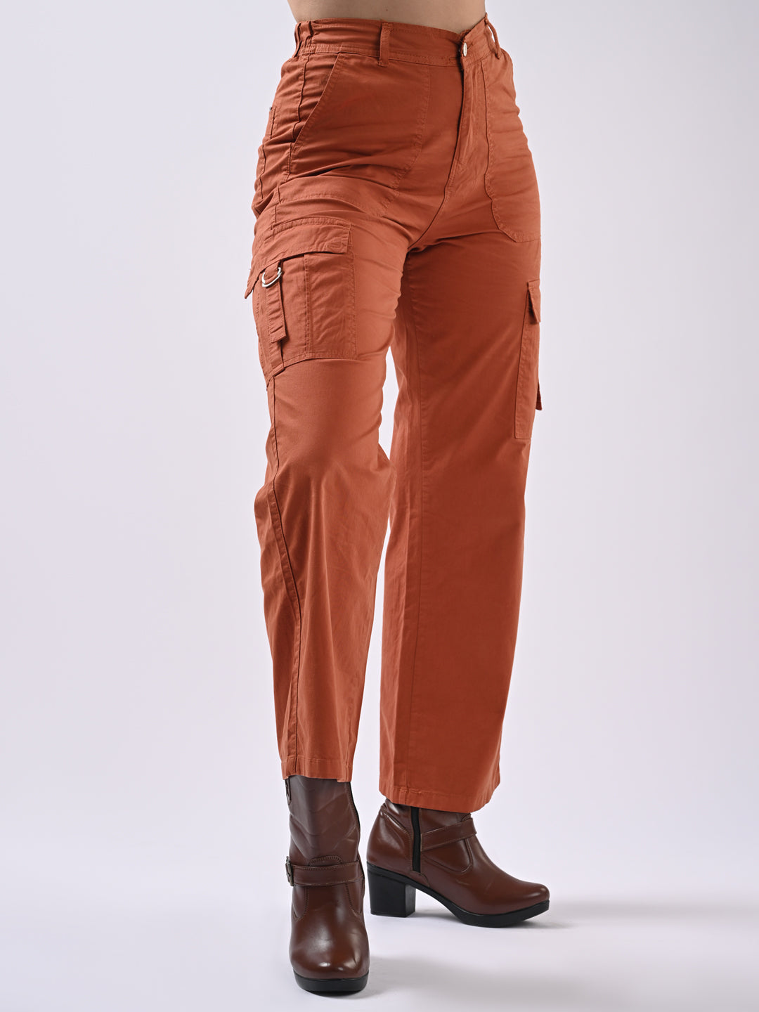 Women Maple Orange Mid-Rise Cargo