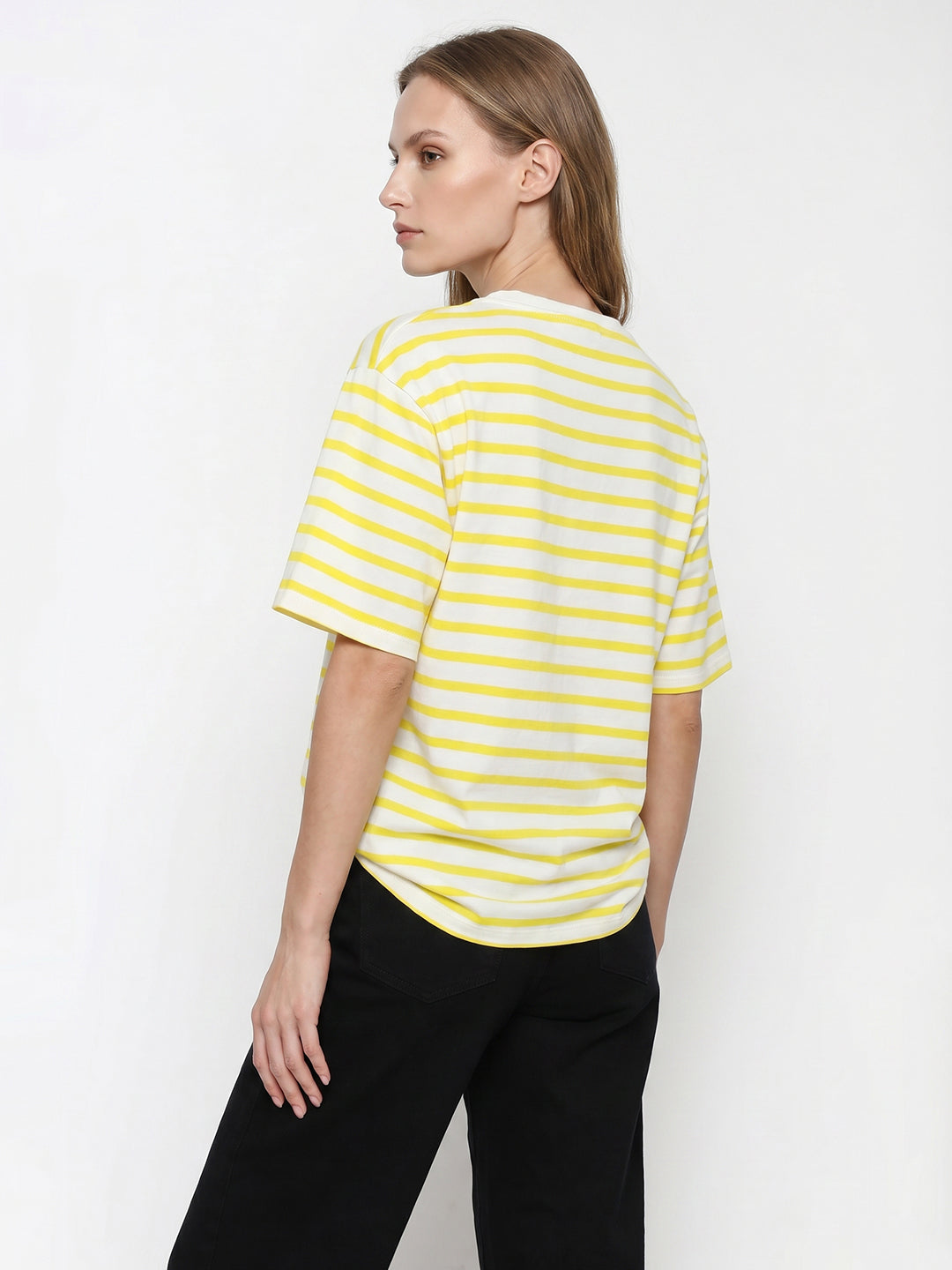 Women Yellow/White Oversized T-Shirt