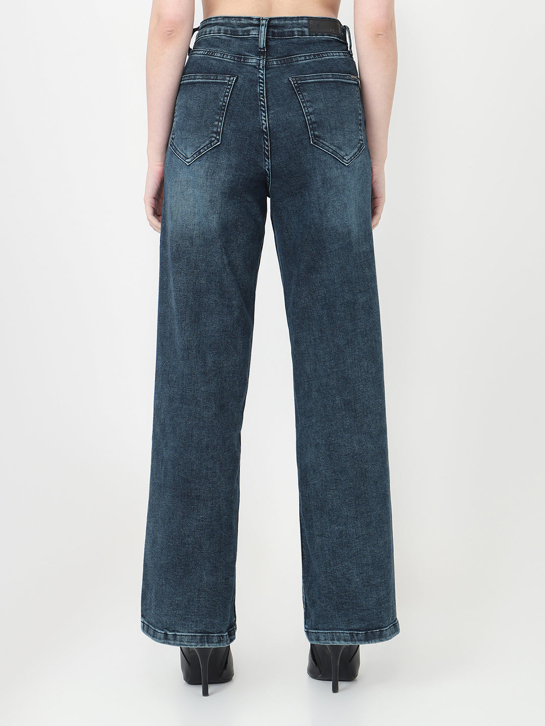 Women Slate Blue High-Rise Wide Leg Jeans