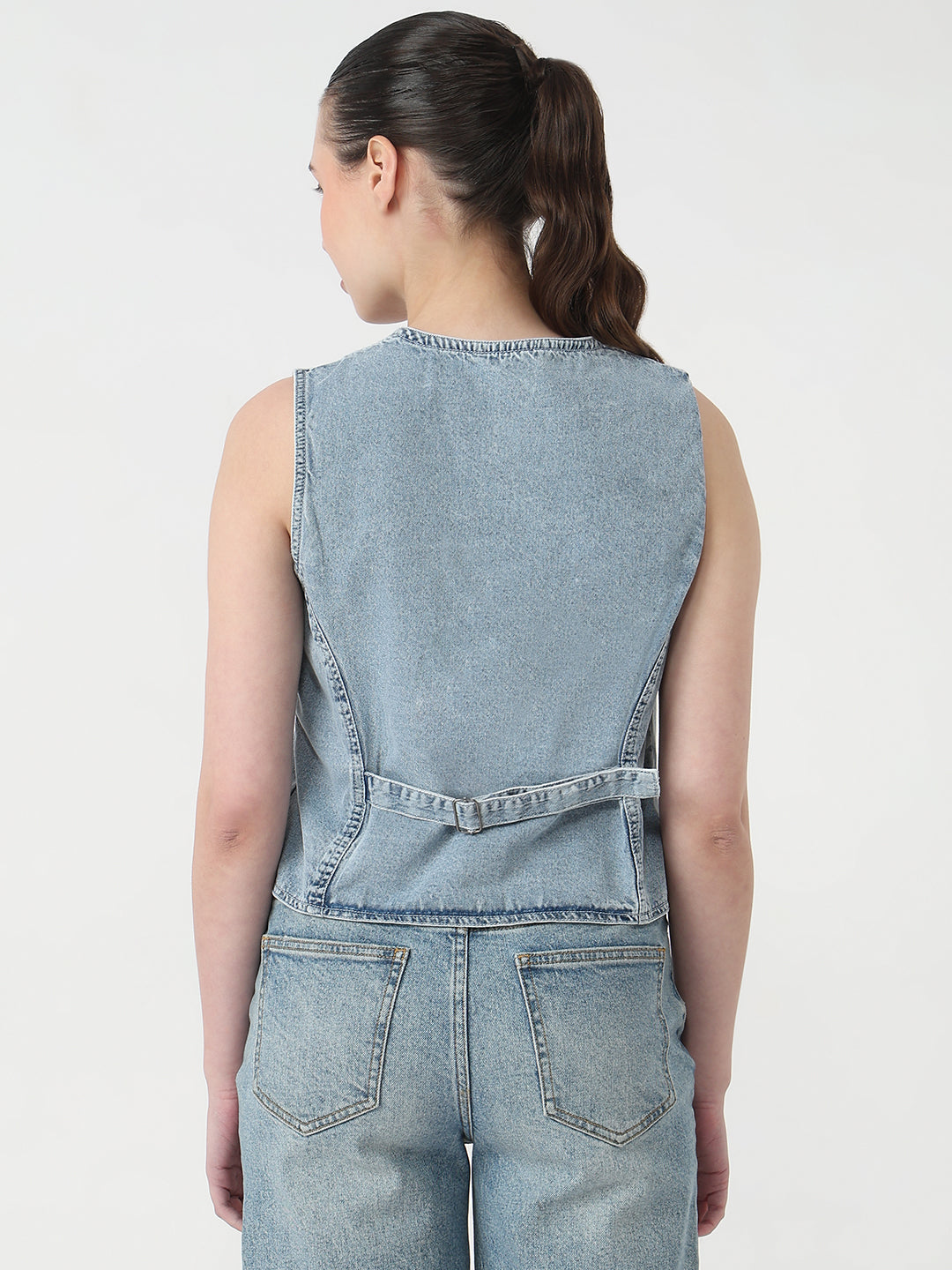 Women Light Blue Slim Fit Vest