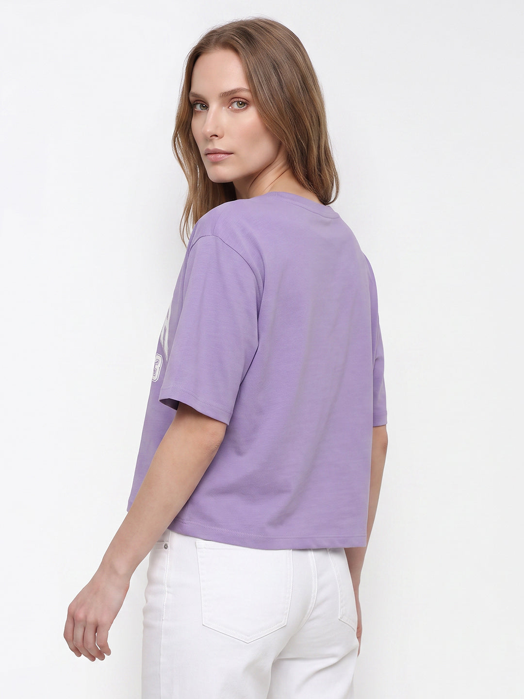 Women Lilac Graphic Crop Tees