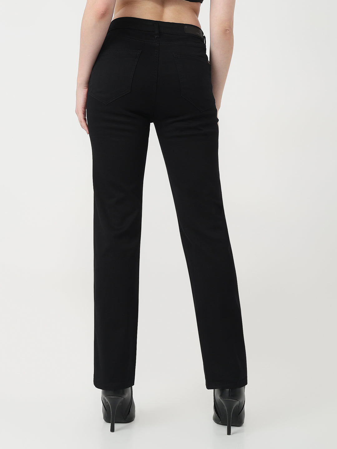 Women Black High-Rise Slim Straight Jeans