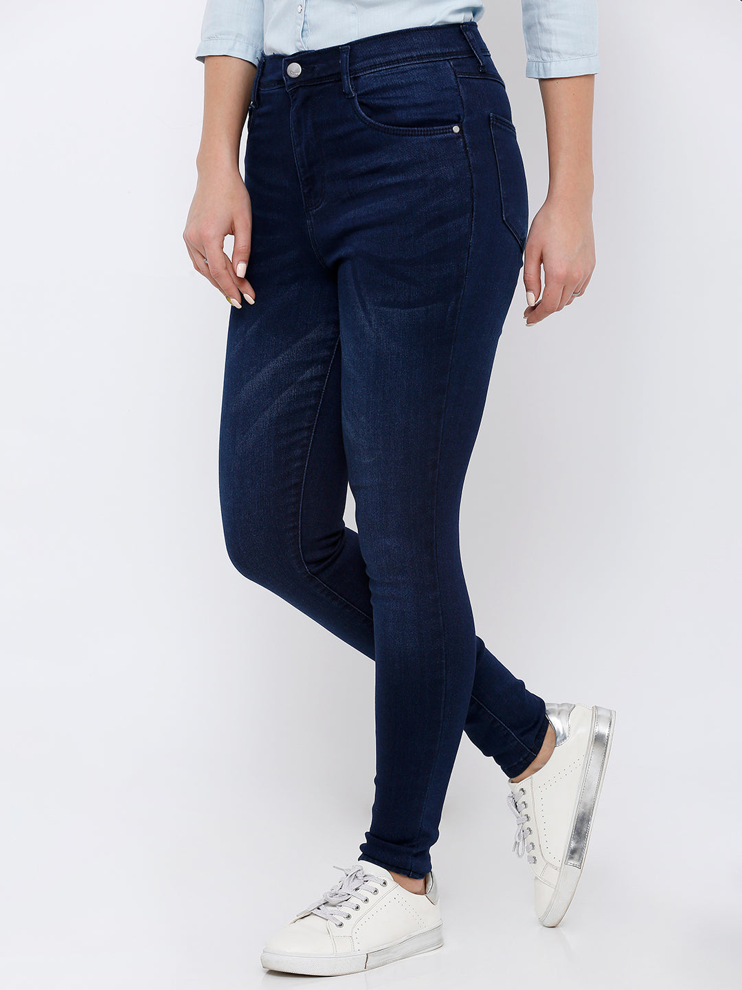 Women Dark Blue High-Rise Crop Jeans