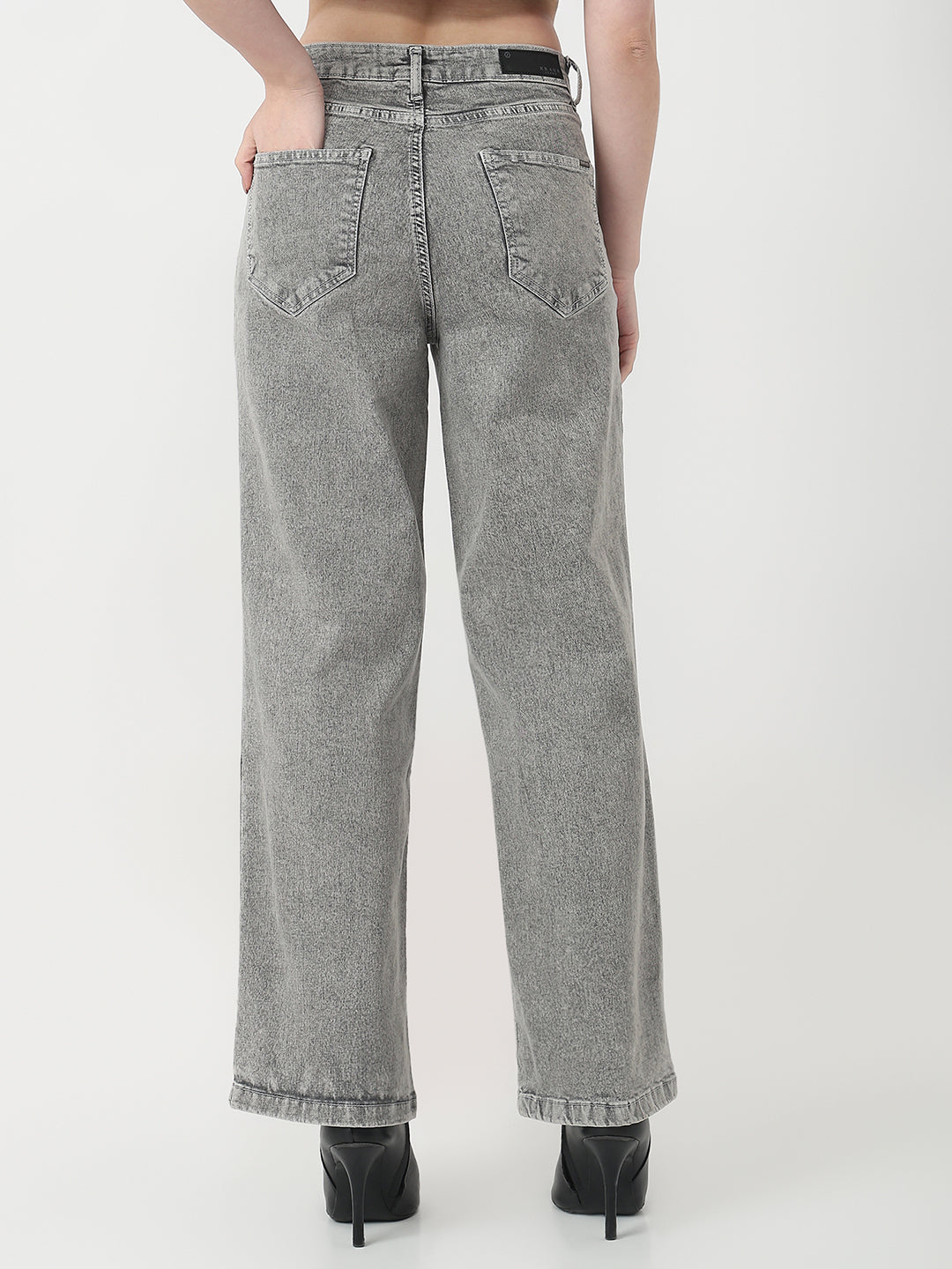 Women Light Grey High-Rise Wide Leg Jeans