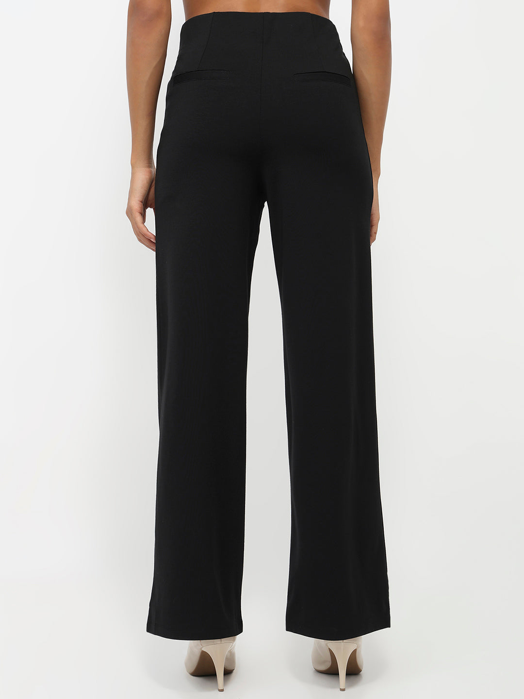 Women Black High-Rise Wide Leg Treggings