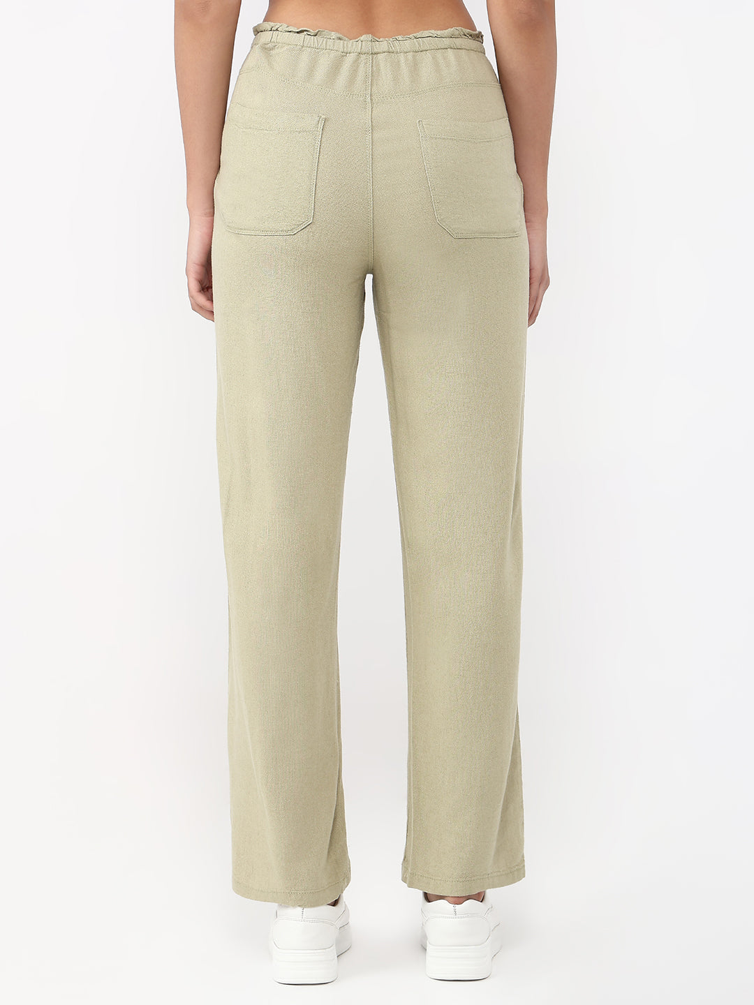 Women Light Olive High-Rise Paper Bag Pants