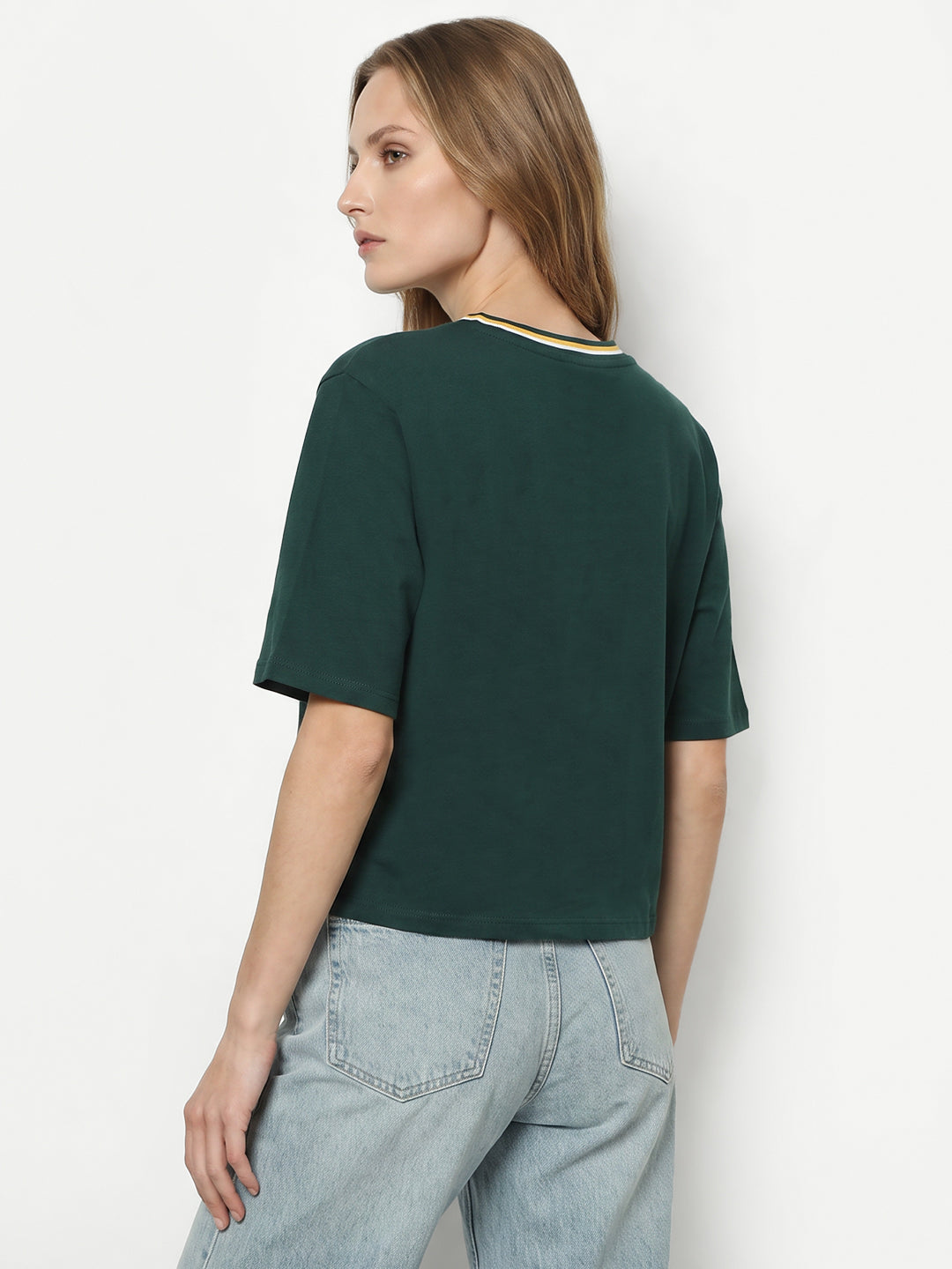 Women Bottle Green Graphic Crop Tees