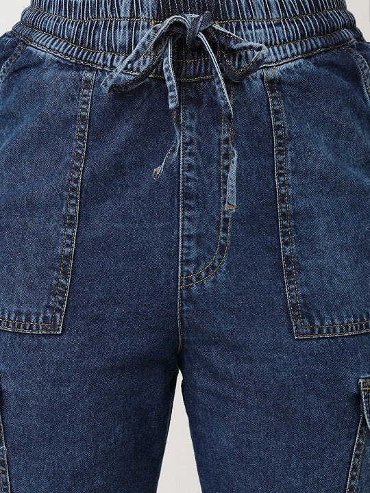 Women Blue Cargo Joggers