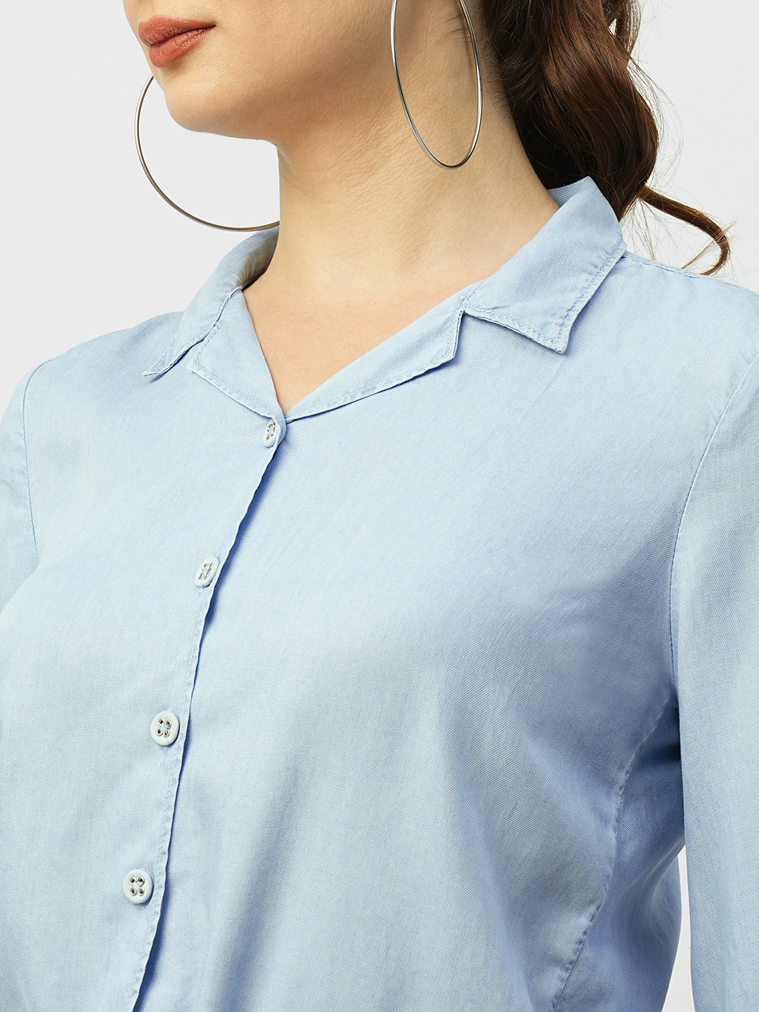 Women Light Blue Crop Shirt